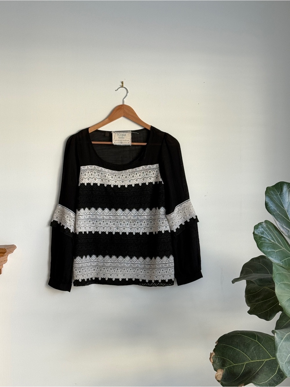Boho Black Lace-Striped Peasant Blouse, Nomad Art house collab